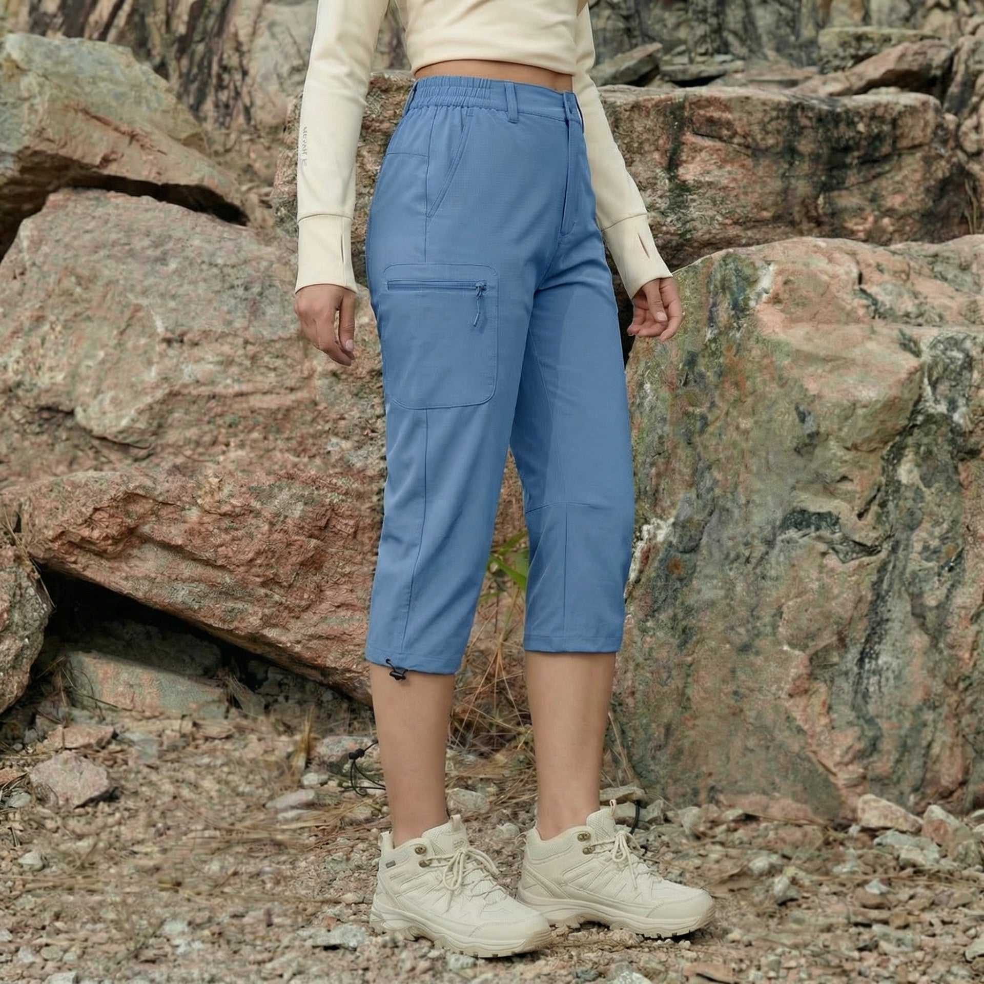 Women's Lightweight Water-Resistant Hiking Capris with 5 Pockets Light Grey by MAGCOMSEN #Color_Blue Grey