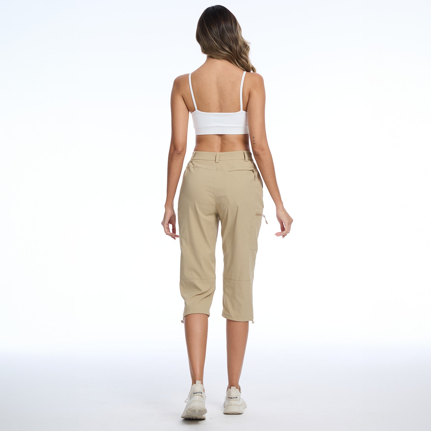 Khaki Women's Lightweight Water-Resistant Hiking Capris with 5 Pockets - MAGCOMSEN