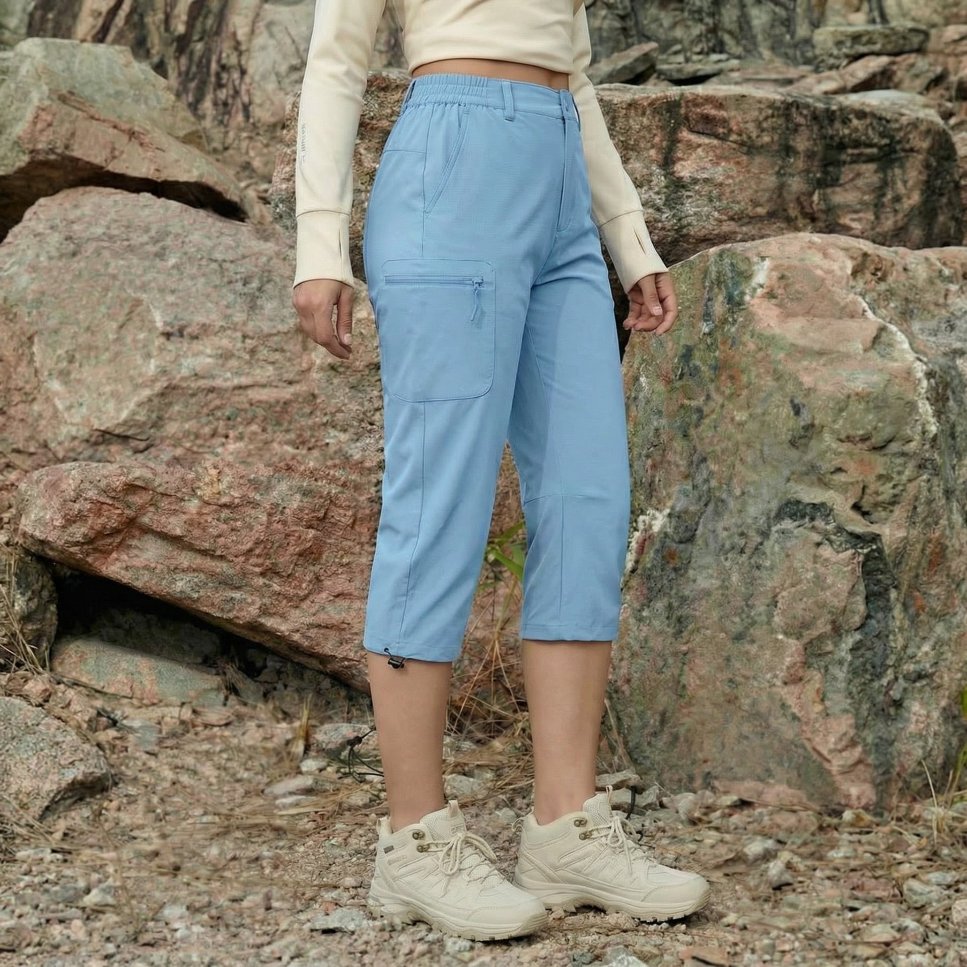Women's Lightweight Water-Resistant Hiking Capris with 5 Pockets Light Grey by MAGCOMSEN #Color_Light Blue