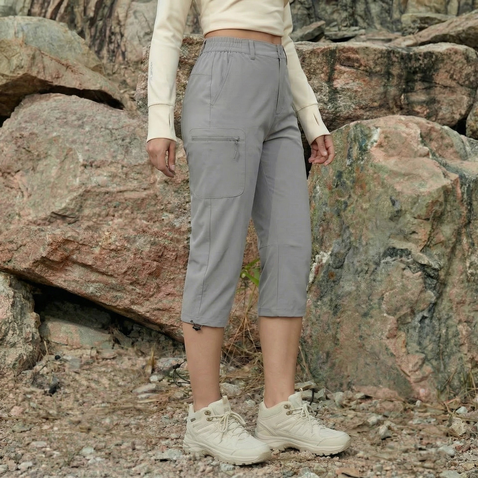 Women's Lightweight Water-Resistant Hiking Capris with 5 Pockets Light Grey by MAGCOMSEN #Color_Light Grey