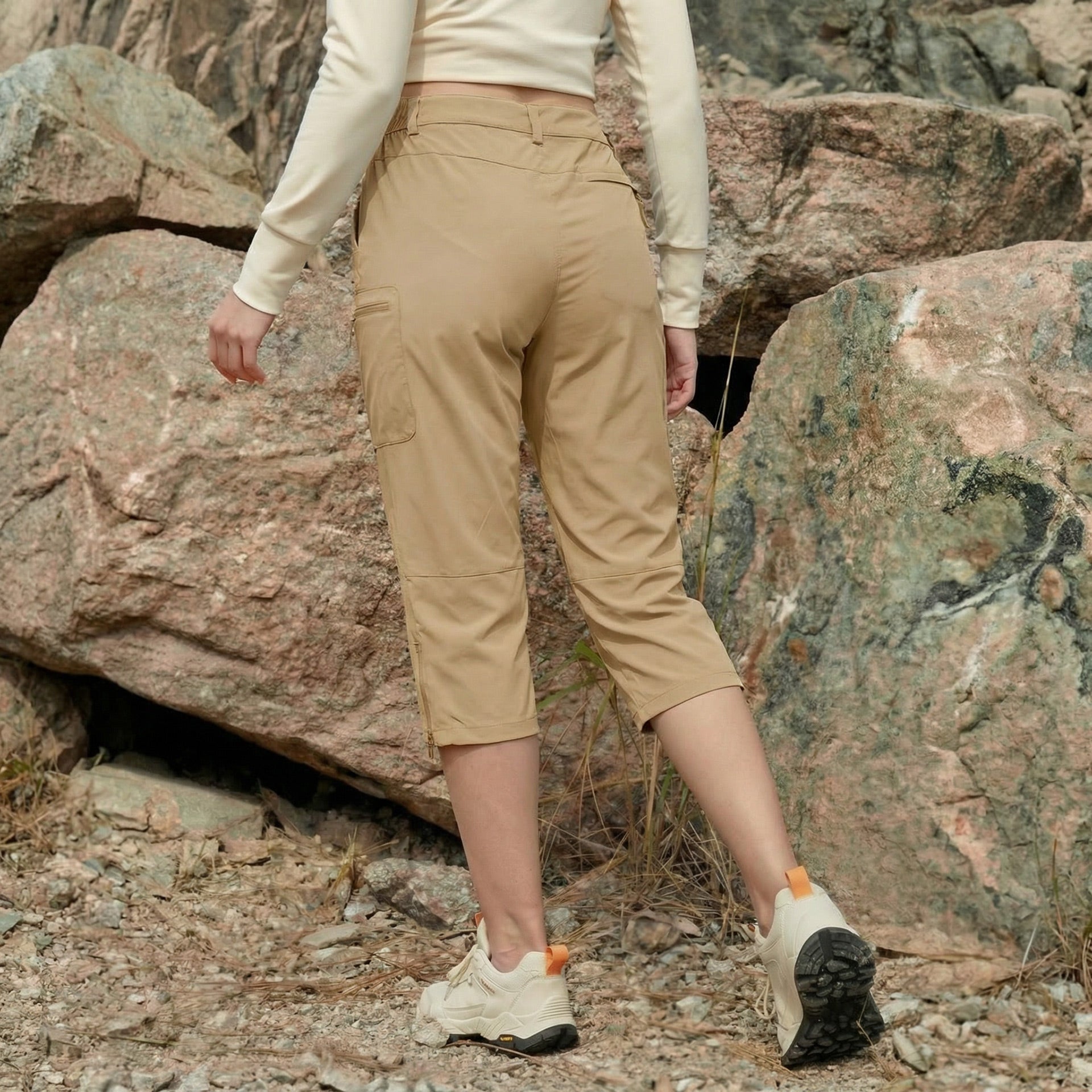 Women's Lightweight Water-Resistant Hiking Capris with 5 Pockets Light Grey by MAGCOMSEN #Color_Khaki