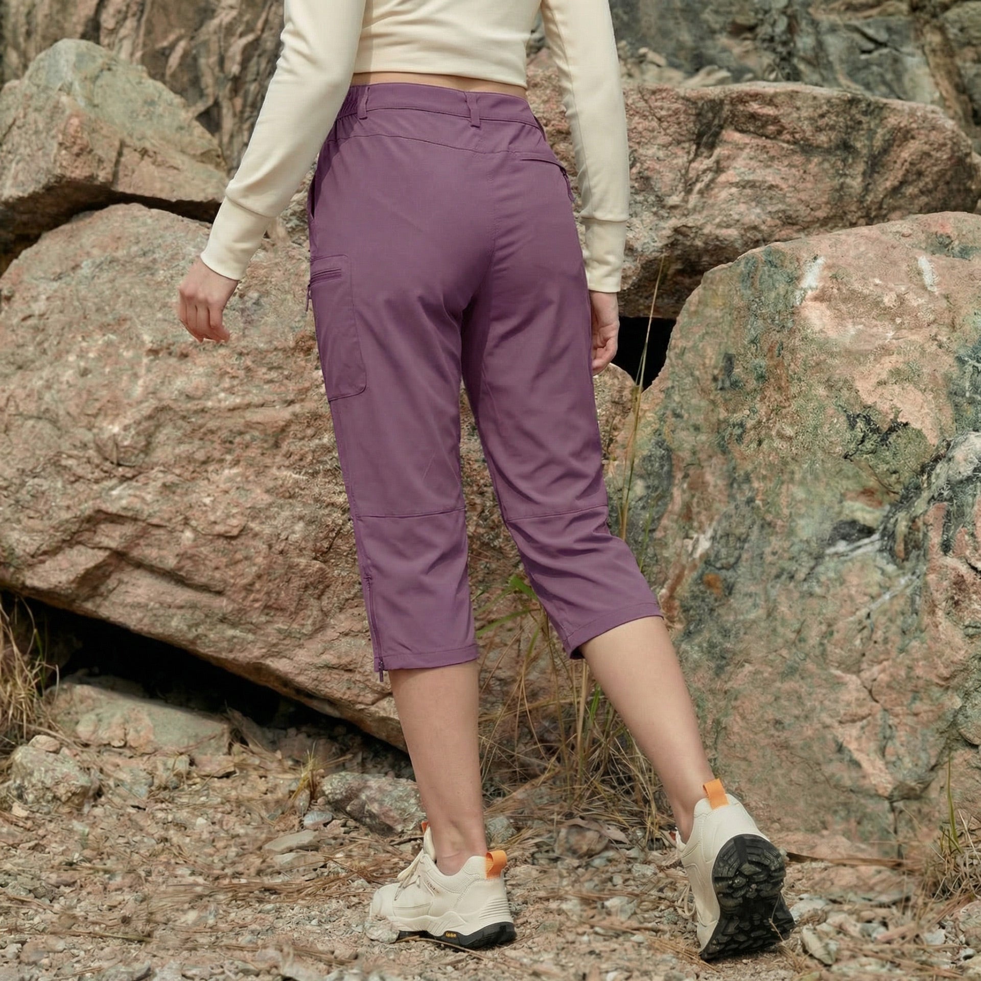 Women's Lightweight Water-Resistant Hiking Capris with 5 Pockets Light Grey by MAGCOMSEN #Color_Lotus Pink