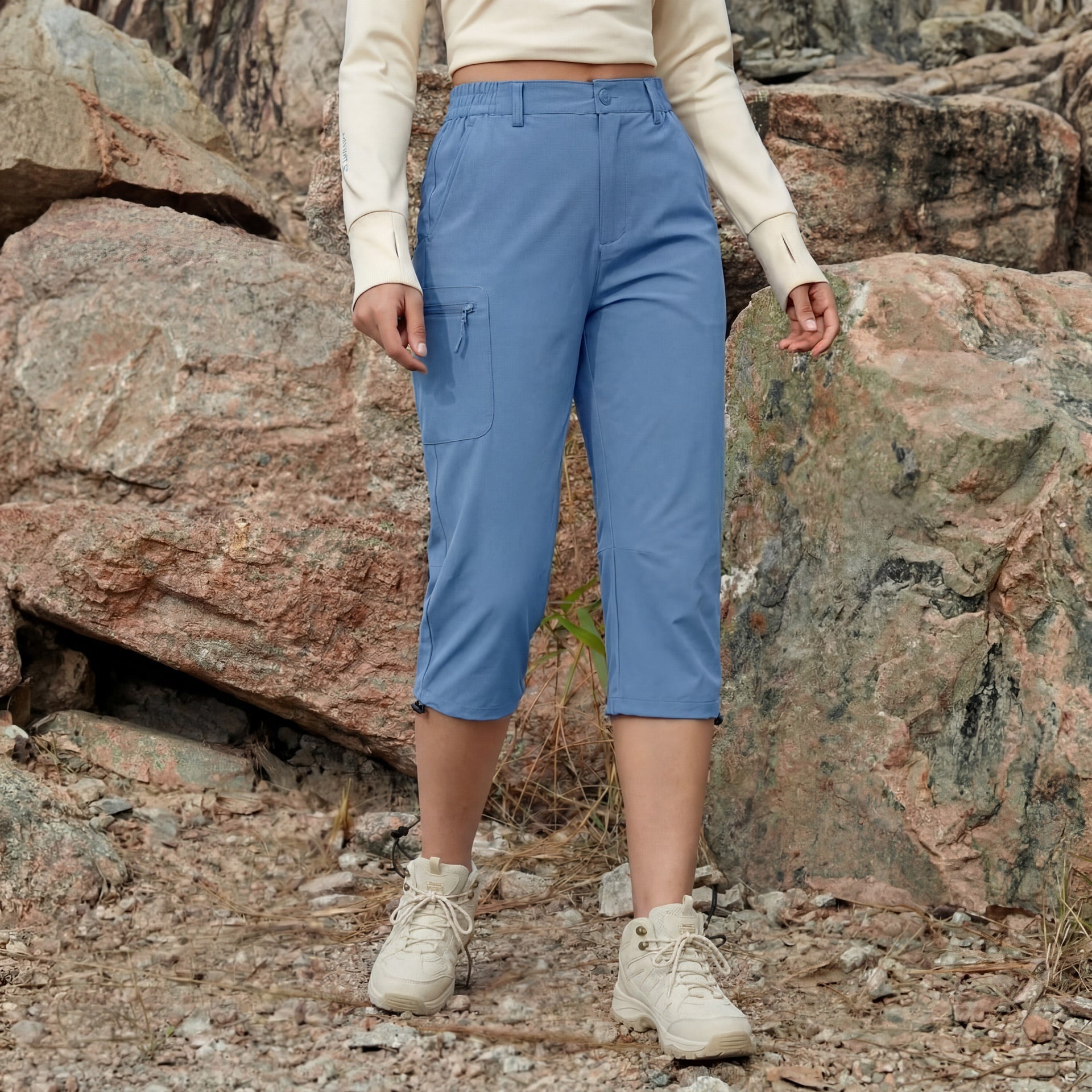 Women's Lightweight Water-Resistant Hiking Capris with 5 Pockets Light Grey by MAGCOMSEN #Color_Blue Grey