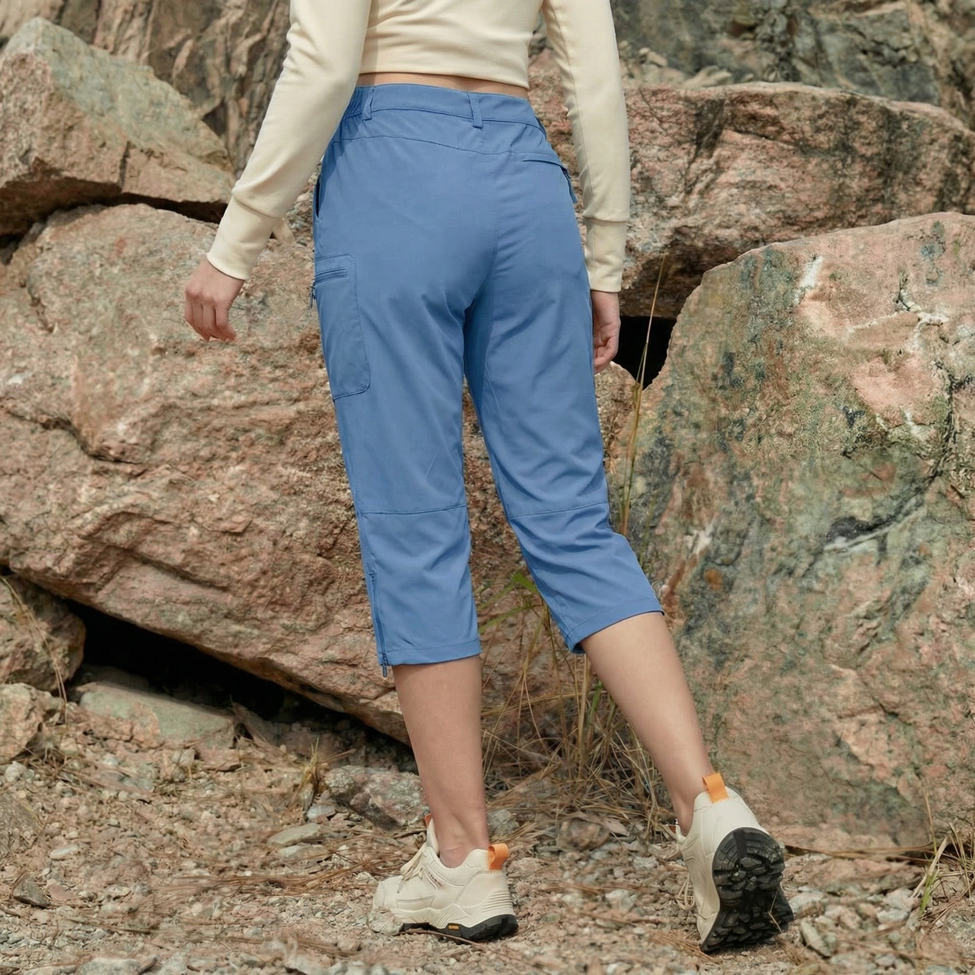 Women's Lightweight Water-Resistant Hiking Capris with 5 Pockets Light Grey by MAGCOMSEN #Color_Blue Grey