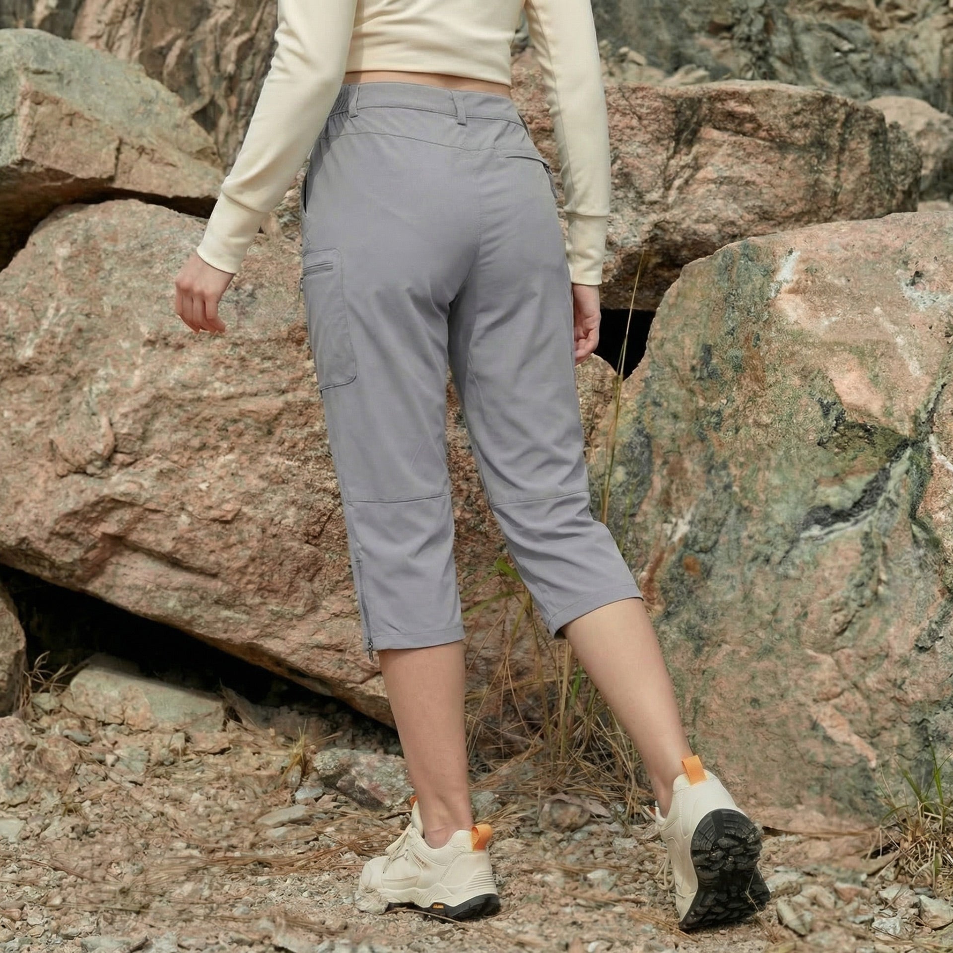 Women's Lightweight Water-Resistant Hiking Capris with 5 Pockets Light Grey by MAGCOMSEN #Color_Light Grey