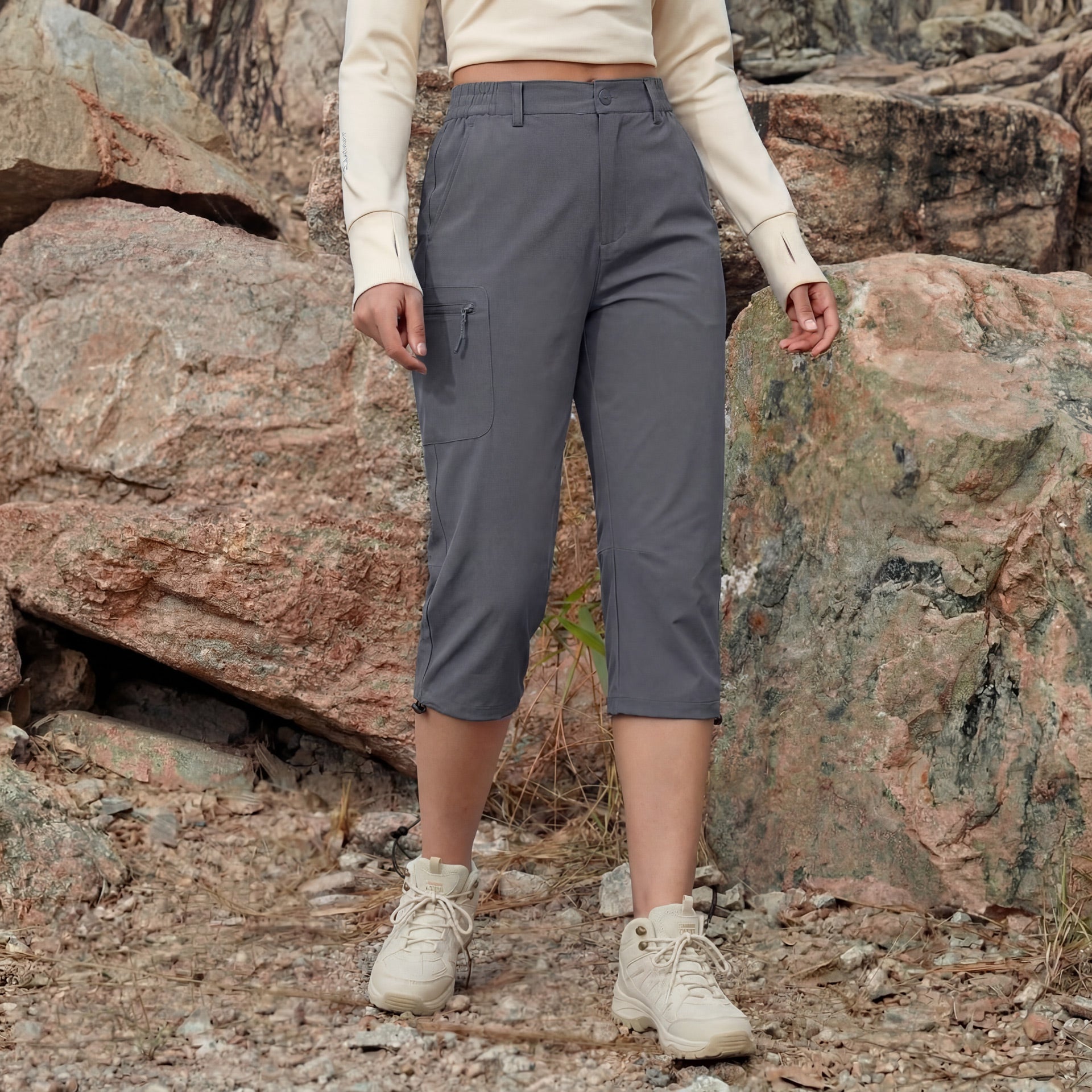 Women's Lightweight Water-Resistant Hiking Capris with 5 Pockets Light Grey by MAGCOMSEN #Color_Dark Grey