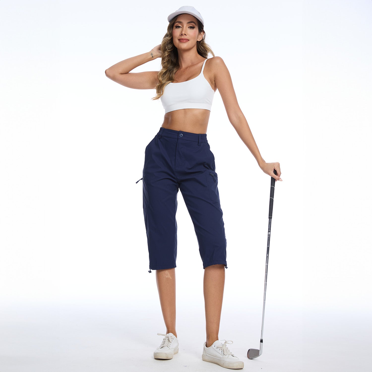 Women's Lightweight Water-Resistant Hiking Capris with 5 Pockets Light Grey by MAGCOMSEN #Color_Navy