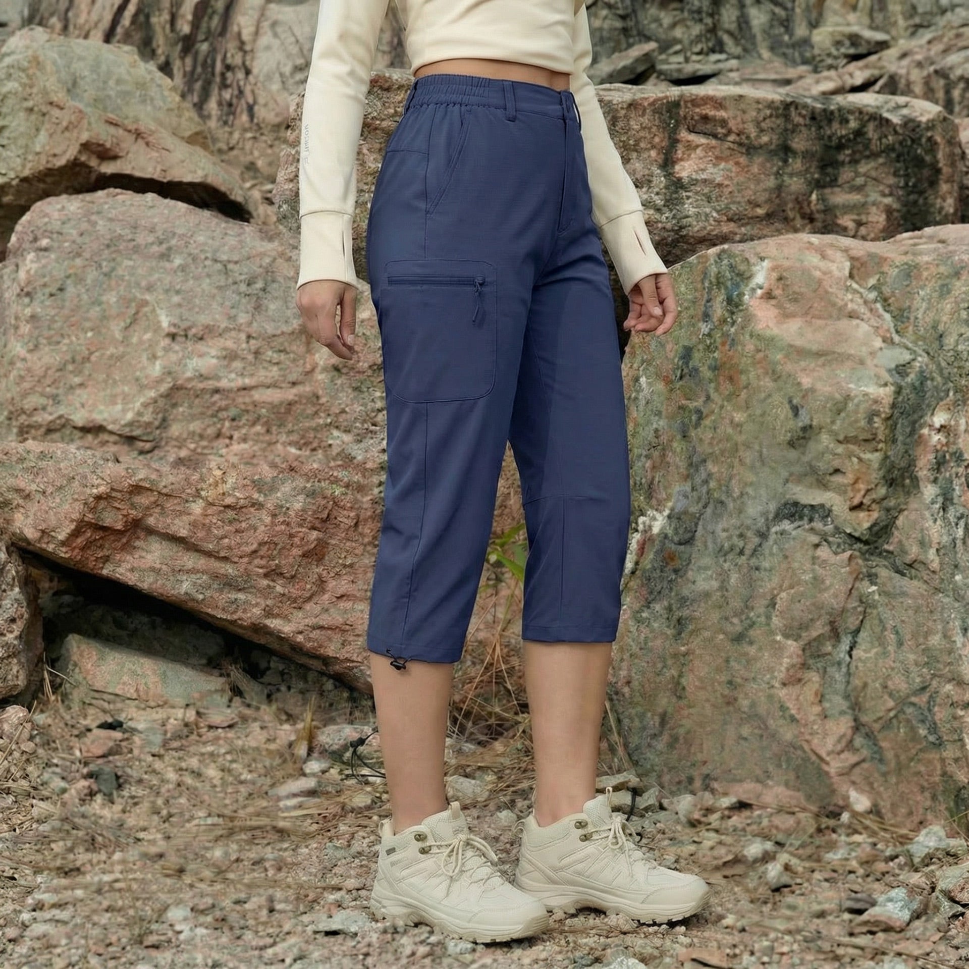 Women's Lightweight Water-Resistant Hiking Capris with 5 Pockets Light Grey by MAGCOMSEN #Color_Navy