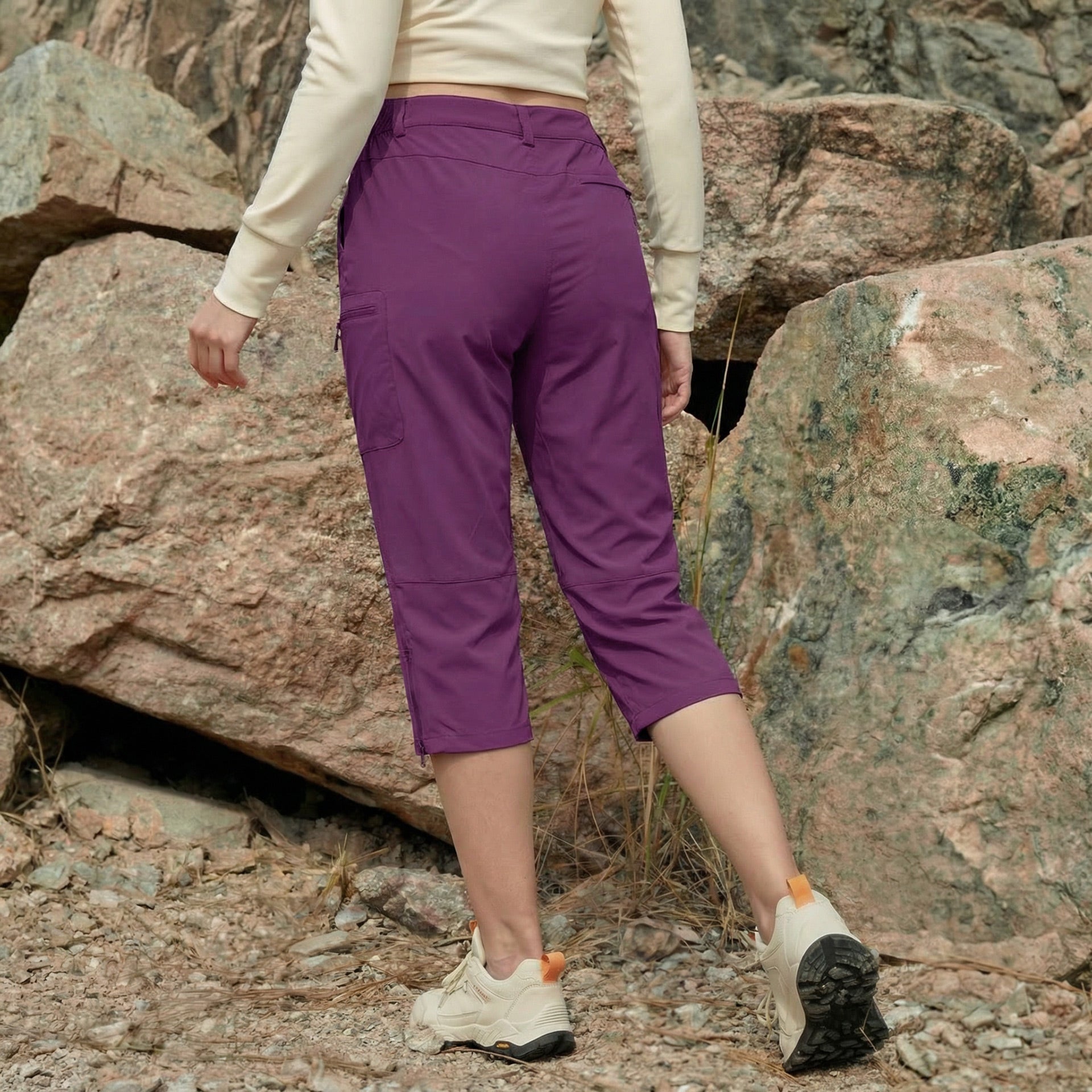 Women's Lightweight Water-Resistant Hiking Capris with 5 Pockets Light Grey by MAGCOMSEN #Color_Purple
