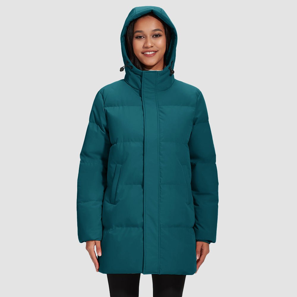 Emerald Green Women's Long Down Parka Waterproof Hooded Winter Puffer Coat - MAGCOMSEN