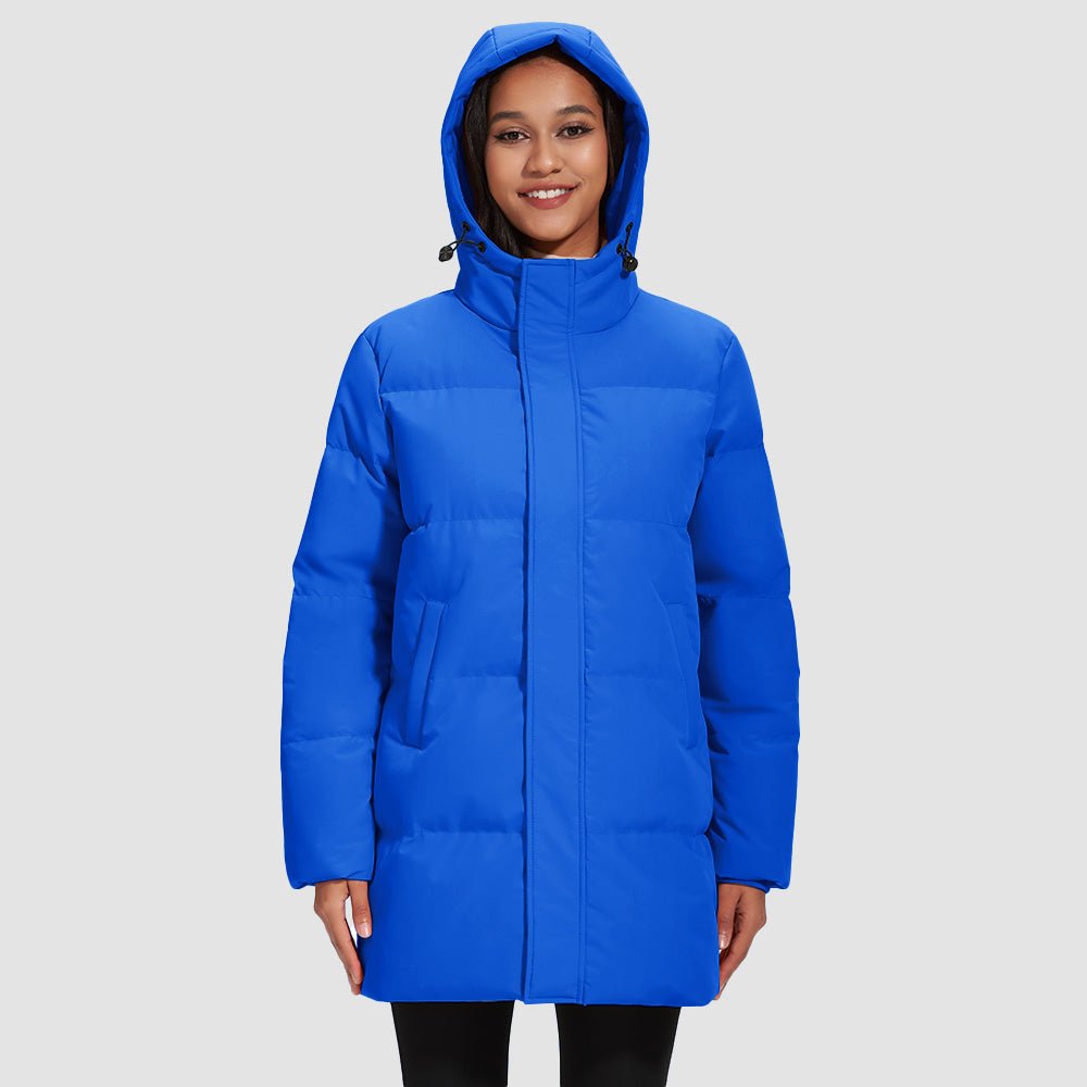 Royal Blue Women's Long Down Parka Waterproof Hooded Winter Puffer Coat - MAGCOMSEN