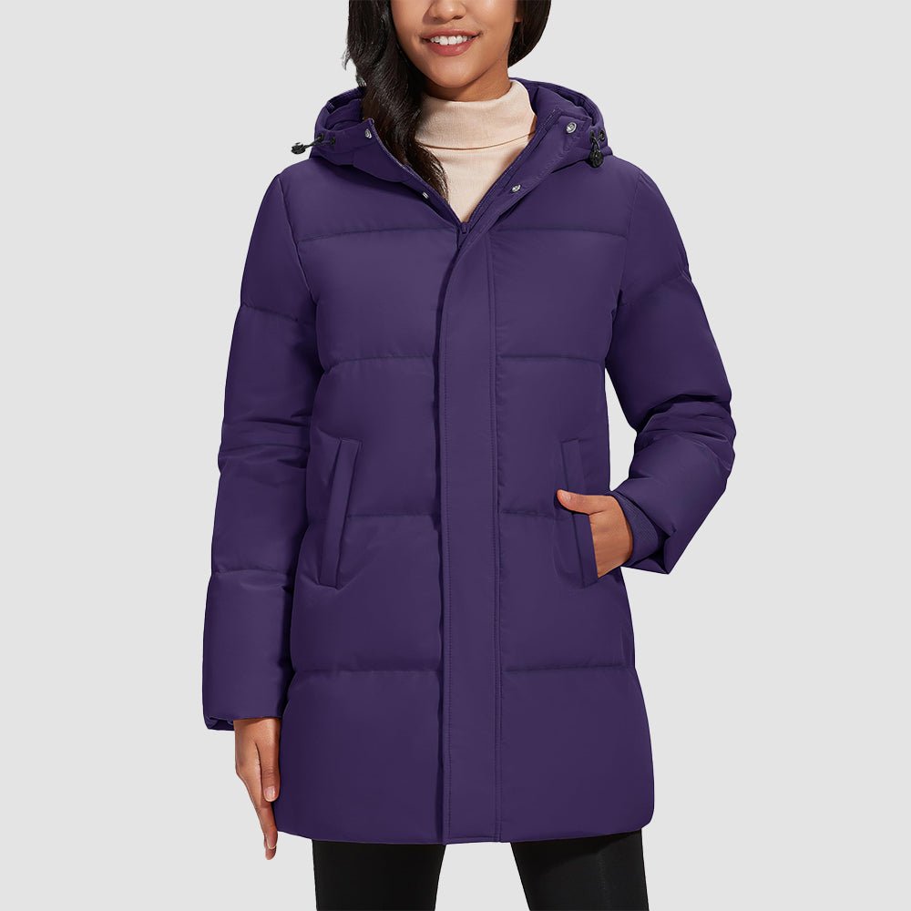 Dark Purple Women's Long Down Parka Waterproof Hooded Winter Puffer Coat - MAGCOMSEN