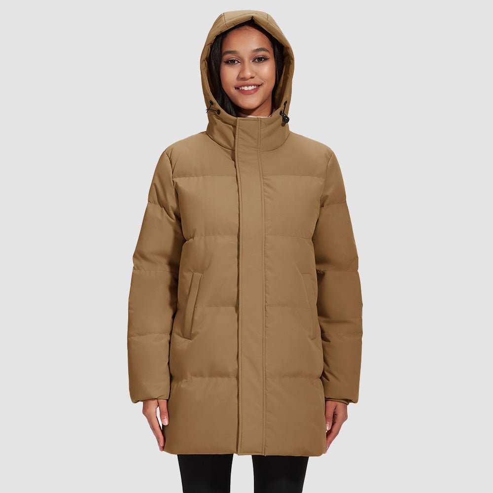 Brown Women's Long Down Parka Waterproof Hooded Winter Puffer Coat - MAGCOMSEN