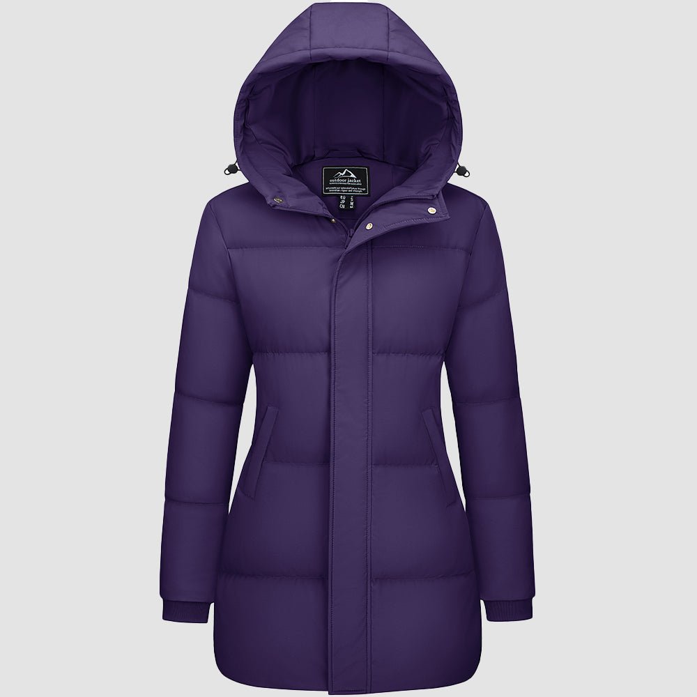 Dark Purple Women's Long Down Parka Waterproof Hooded Winter Puffer Coat - MAGCOMSEN