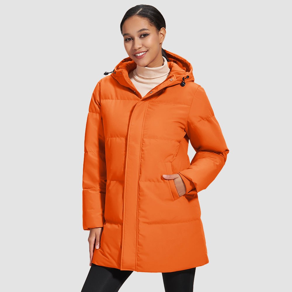 Orange Women's Long Down Parka Waterproof Hooded Winter Puffer Coat - MAGCOMSEN