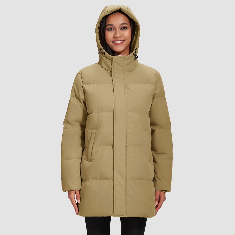 Khaki Women's Long Down Parka Waterproof Hooded Winter Puffer Coat - MAGCOMSEN