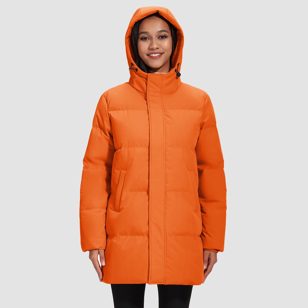 Orange Women's Long Down Parka Waterproof Hooded Winter Puffer Coat - MAGCOMSEN
