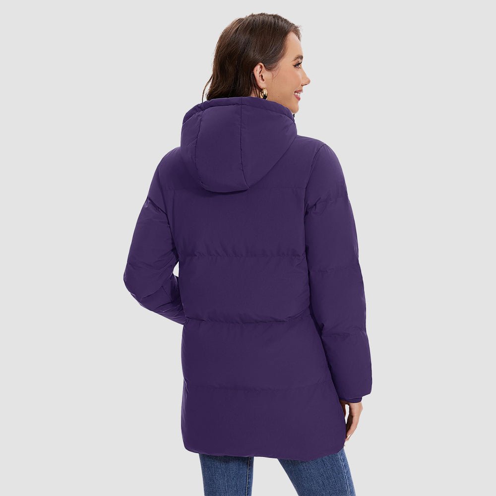 Dark Purple Women's Long Down Parka Waterproof Hooded Winter Puffer Coat - MAGCOMSEN
