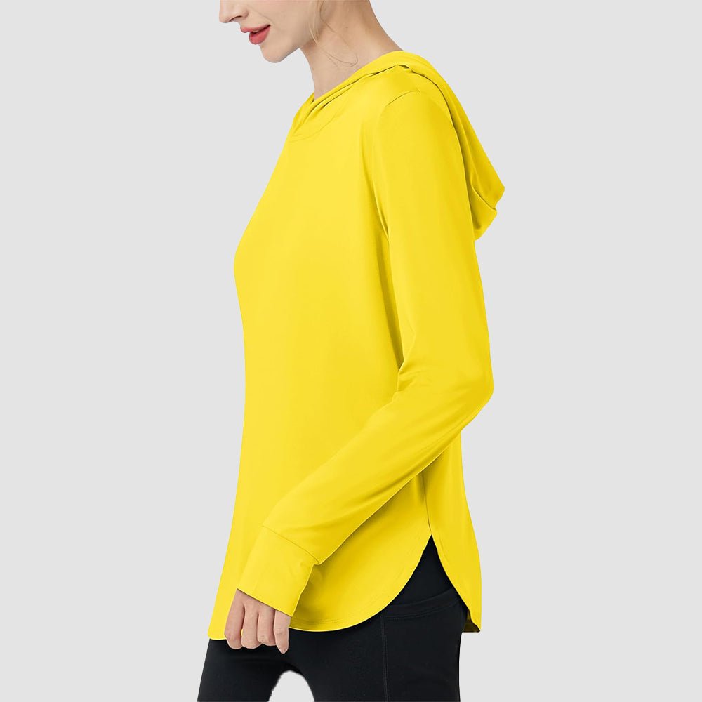 Yellow Women's Long Sleeve UPF 80+ Lightweight Rashguard Hoodie - MAGCOMSEN