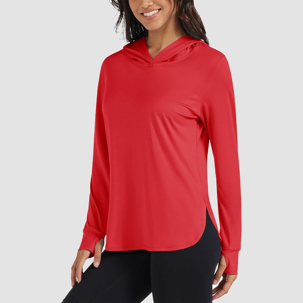 Tomato Red Women's Long Sleeve UPF 80+ Lightweight Rashguard Hoodie - MAGCOMSEN