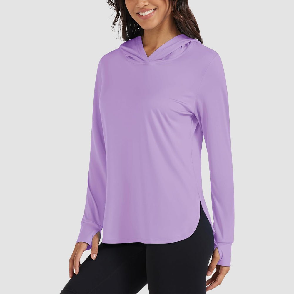 Light Purple Women's Long Sleeve UPF 80+ Lightweight Rashguard Hoodie - MAGCOMSEN