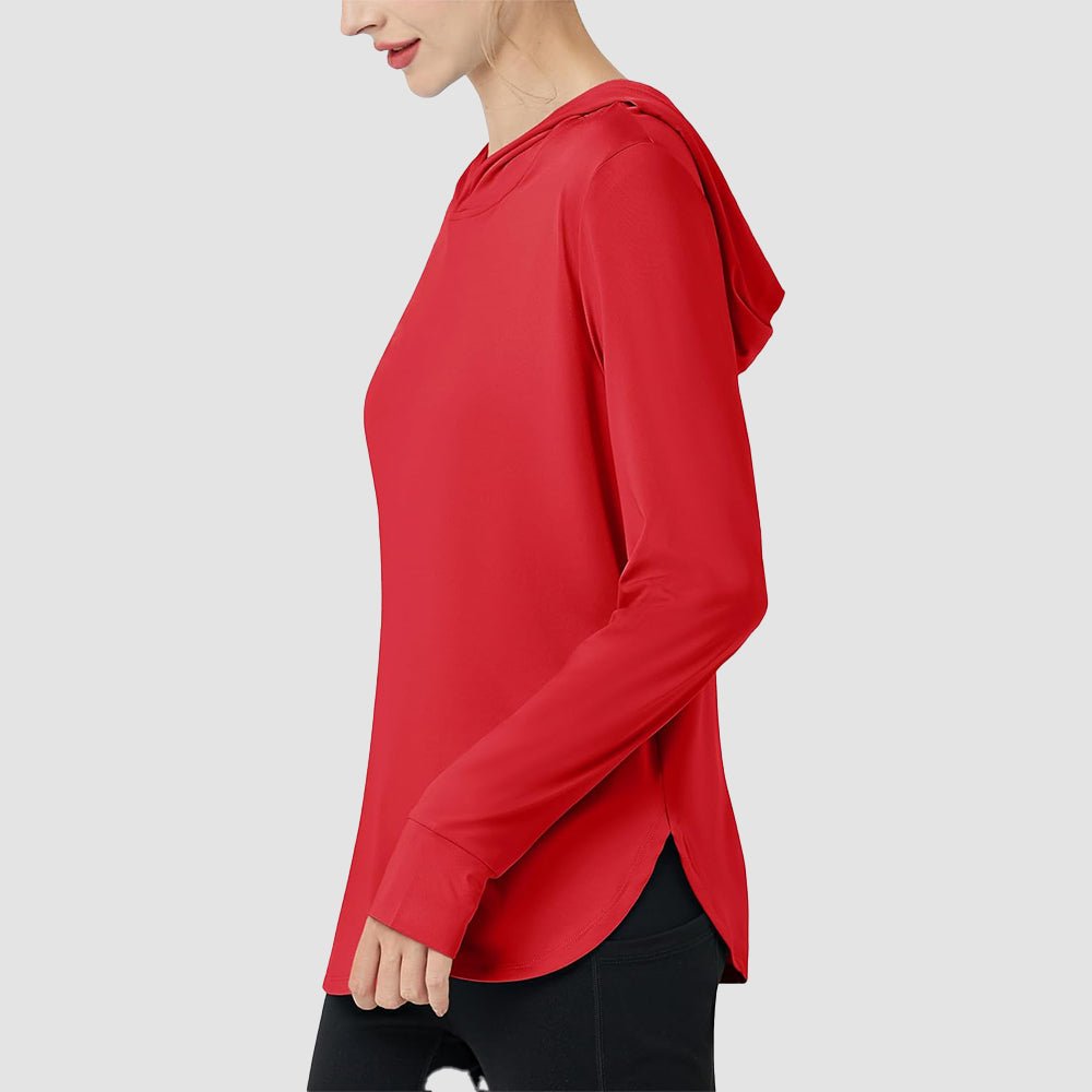 Tomato Red Women's Long Sleeve UPF 80+ Lightweight Rashguard Hoodie - MAGCOMSEN