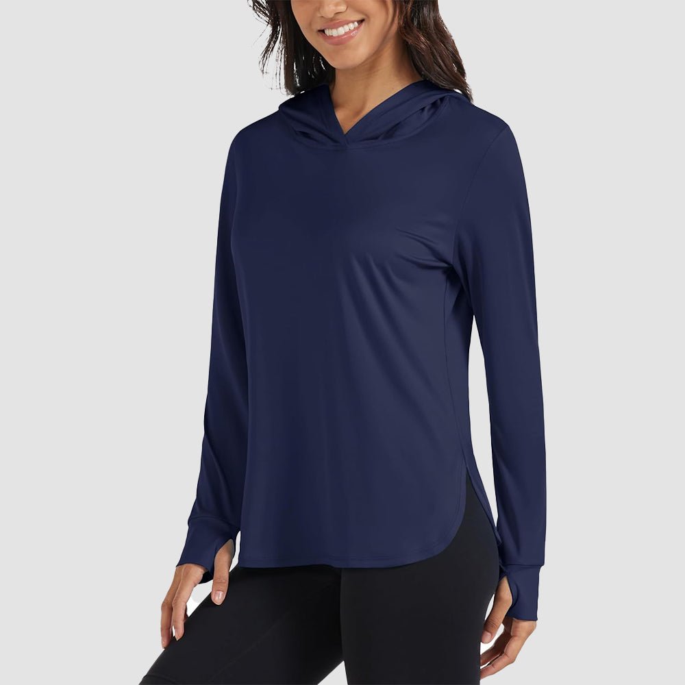 Navy Women's Long Sleeve UPF 80+ Lightweight Rashguard Hoodie - MAGCOMSEN