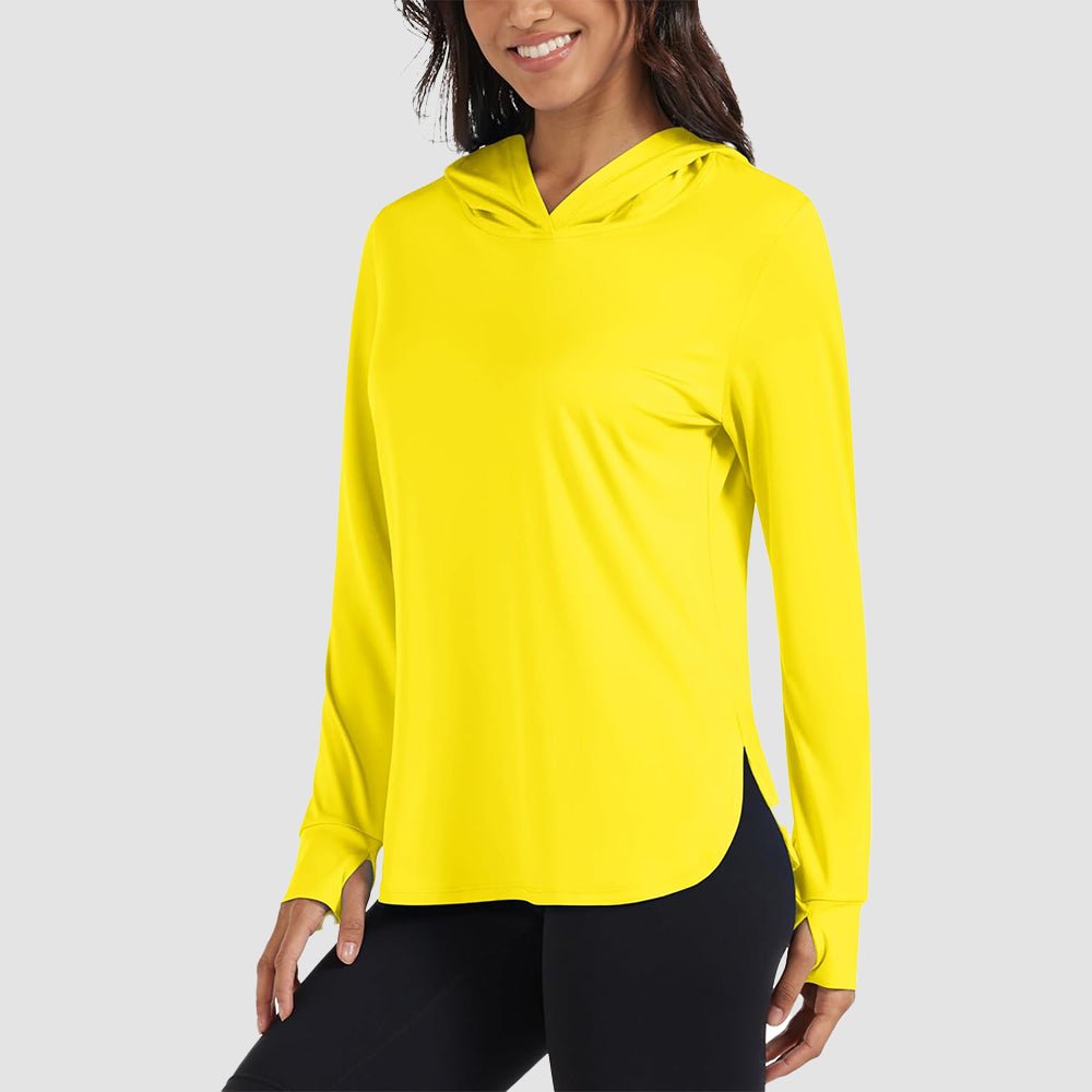 Yellow Women's Long Sleeve UPF 80+ Lightweight Rashguard Hoodie - MAGCOMSEN