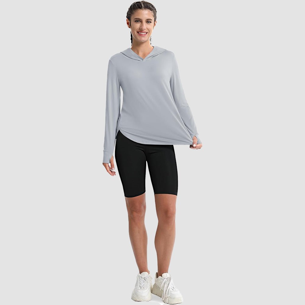 Light Grey Women's Long Sleeve UPF 80+ Lightweight Rashguard Hoodie - MAGCOMSEN