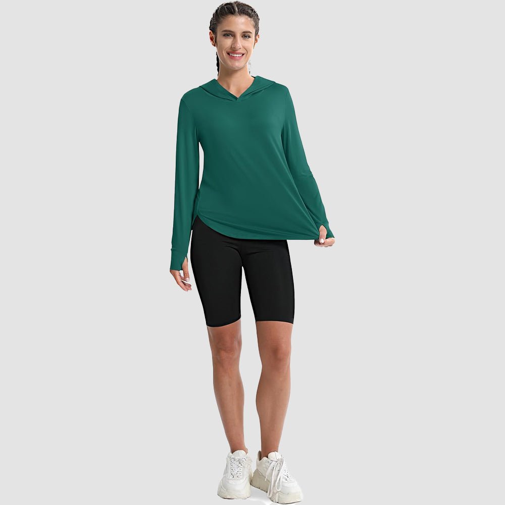 Dark Green Women's Long Sleeve UPF 80+ Lightweight Rashguard Hoodie - MAGCOMSEN
