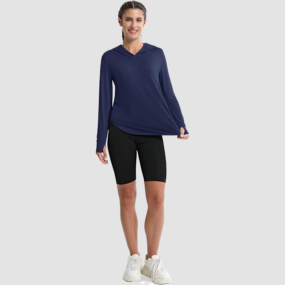 Navy Women's Long Sleeve UPF 80+ Lightweight Rashguard Hoodie - MAGCOMSEN
