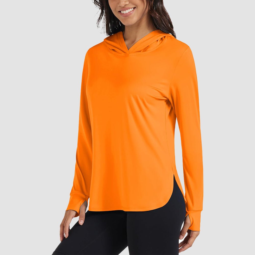 Orange Women's Long Sleeve UPF 80+ Lightweight Rashguard Hoodie - MAGCOMSEN