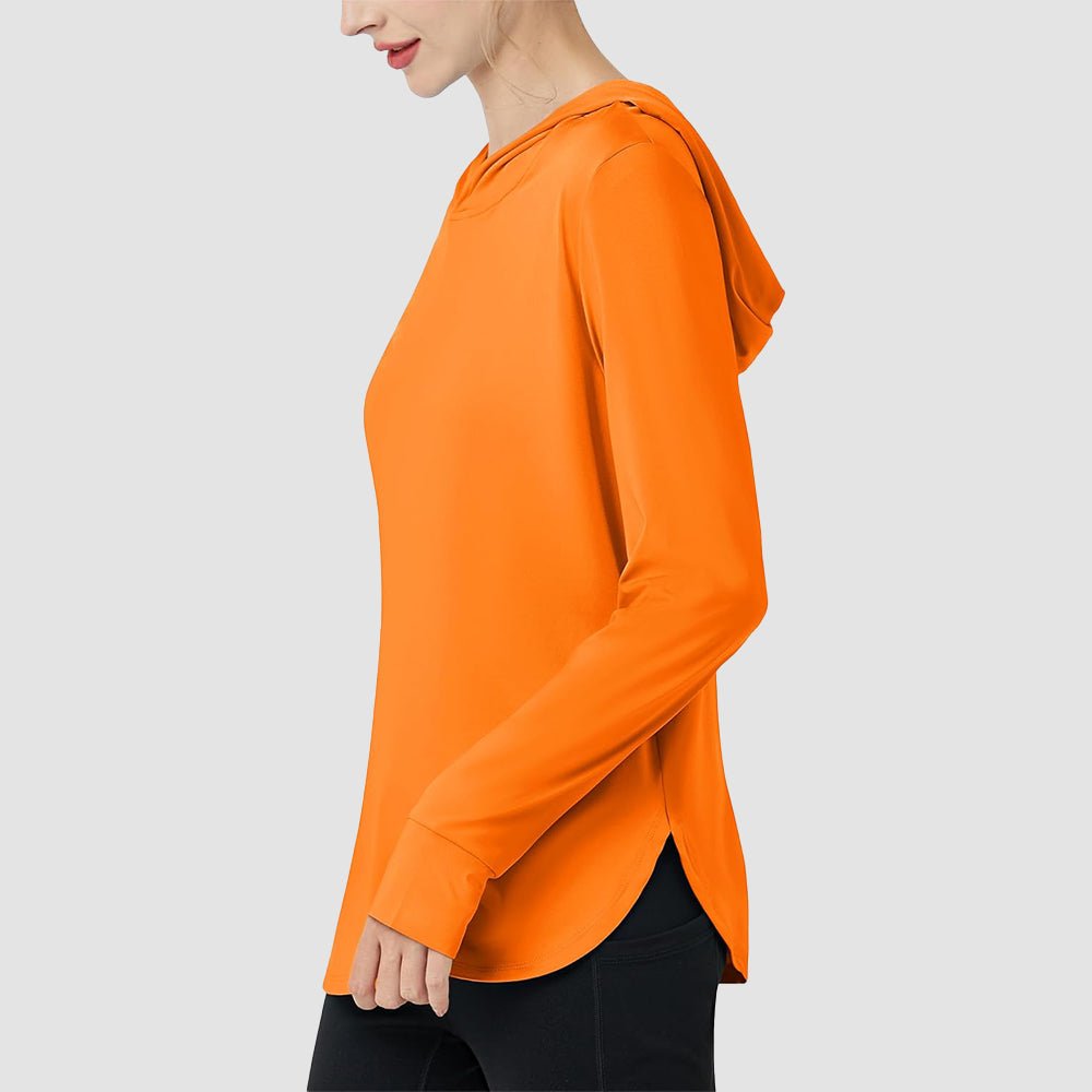 Orange Women's Long Sleeve UPF 80+ Lightweight Rashguard Hoodie - MAGCOMSEN