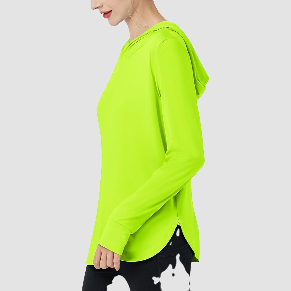 Bright Green Women's Long Sleeve UPF 80+ Lightweight Rashguard Hoodie - MAGCOMSEN