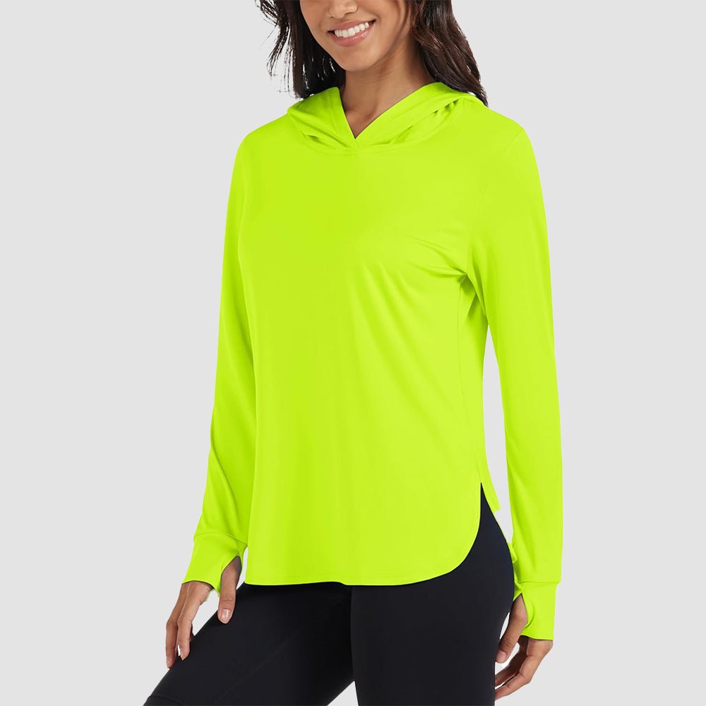 Bright Green Women's Long Sleeve UPF 80+ Lightweight Rashguard Hoodie - MAGCOMSEN