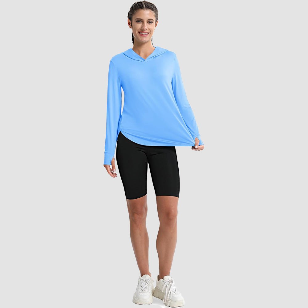 Sky Blue Women's Long Sleeve UPF 80+ Lightweight Rashguard Hoodie - MAGCOMSEN