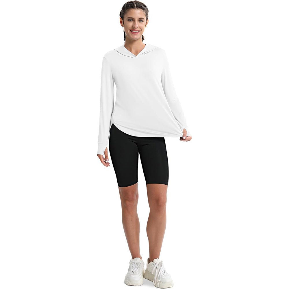 White Women's Long Sleeve UPF 80+ Lightweight Rashguard Hoodie - MAGCOMSEN