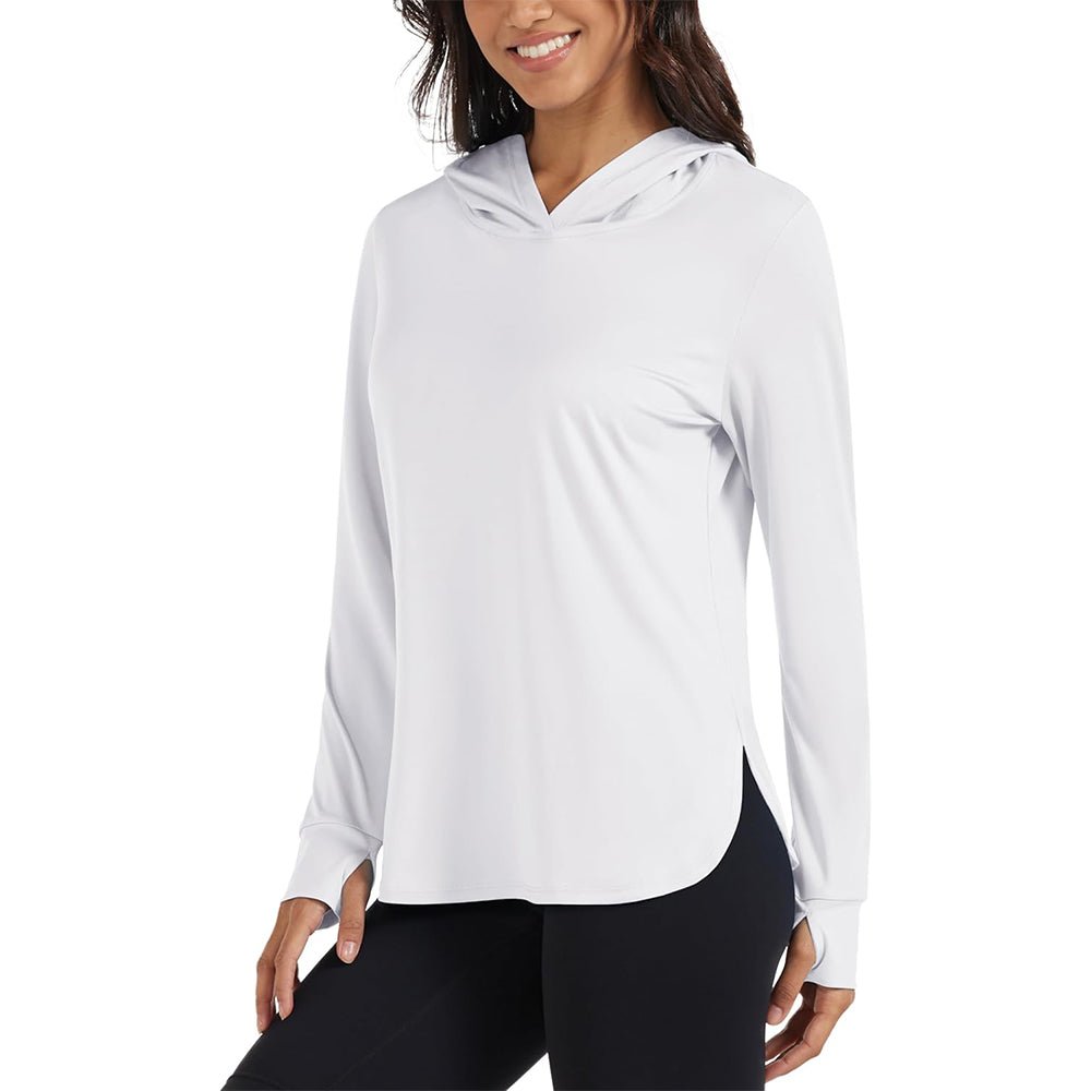 White Women's Long Sleeve UPF 80+ Lightweight Rashguard Hoodie - MAGCOMSEN