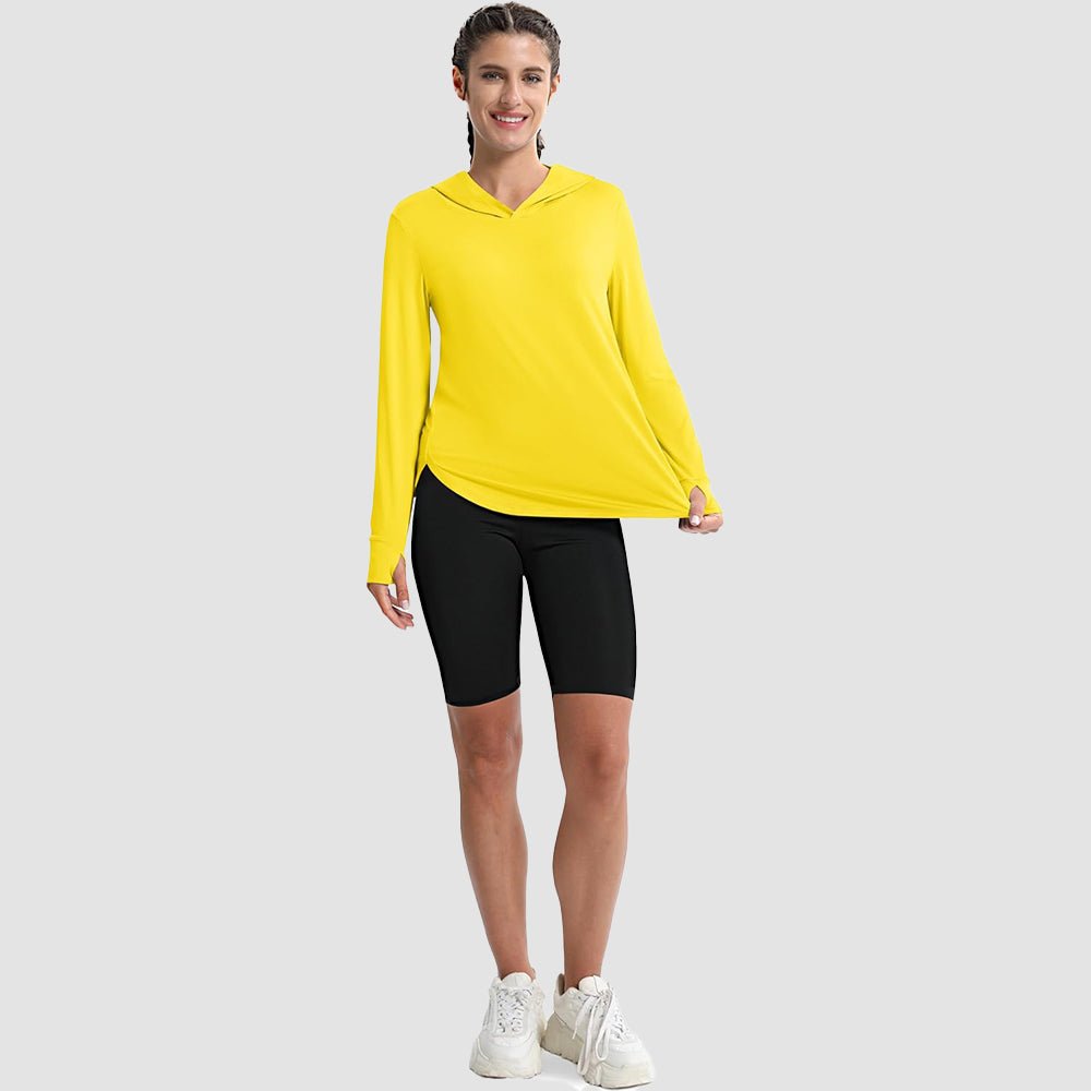 Yellow Women's Long Sleeve UPF 80+ Lightweight Rashguard Hoodie - MAGCOMSEN