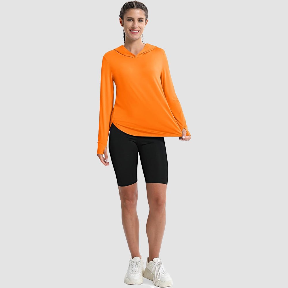 Orange Women's Long Sleeve UPF 80+ Lightweight Rashguard Hoodie - MAGCOMSEN