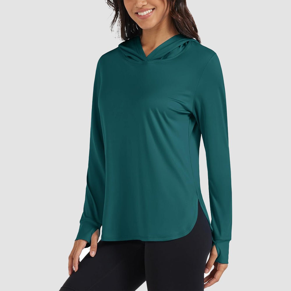 Dark Green Women's Long Sleeve UPF 80+ Lightweight Rashguard Hoodie - MAGCOMSEN