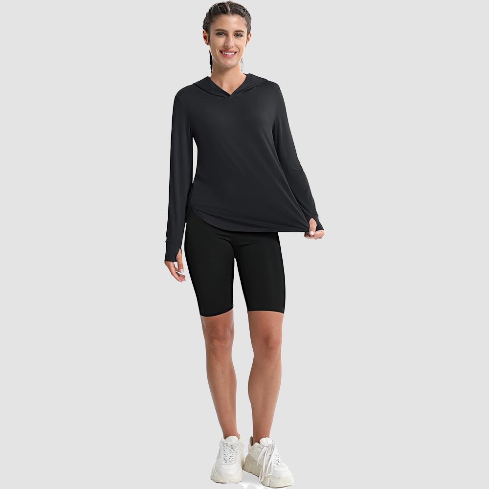 Black Women's Long Sleeve UPF 80+ Lightweight Rashguard Hoodie - MAGCOMSEN