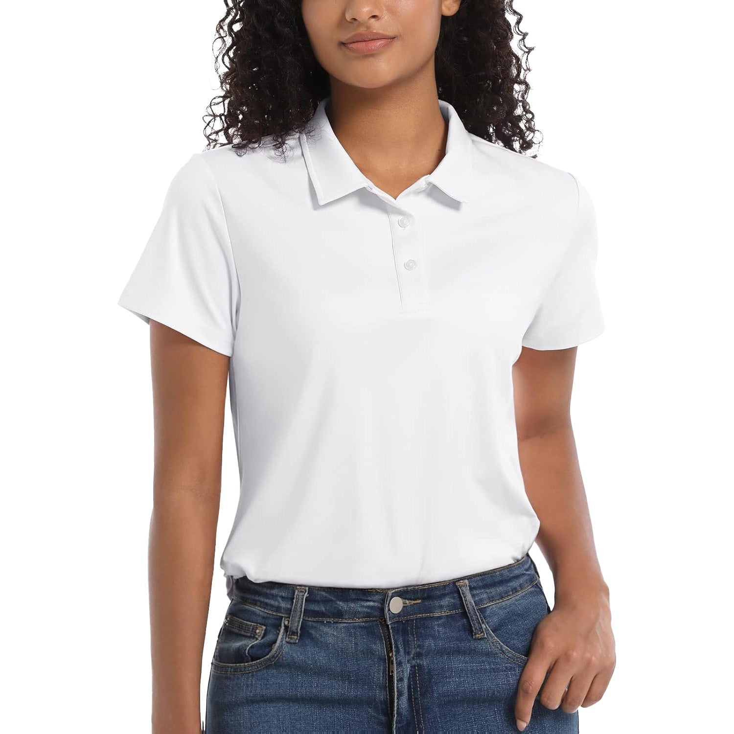 White Women's UPF 50+ Sun Protection Polo Shirt, Quick-Dry