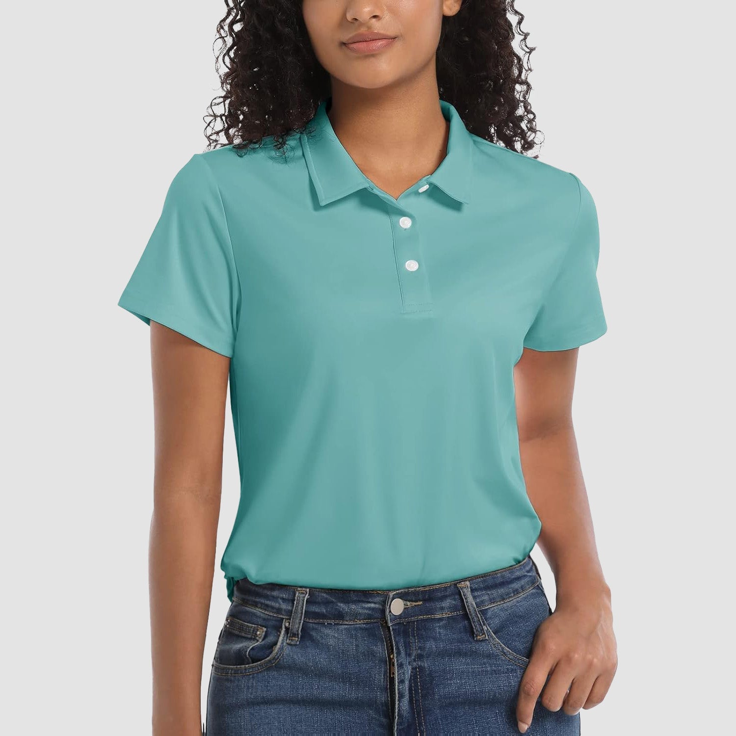 Grey Green Women's UPF 50+ Sun Protection Polo Shirt, Quick-Dry