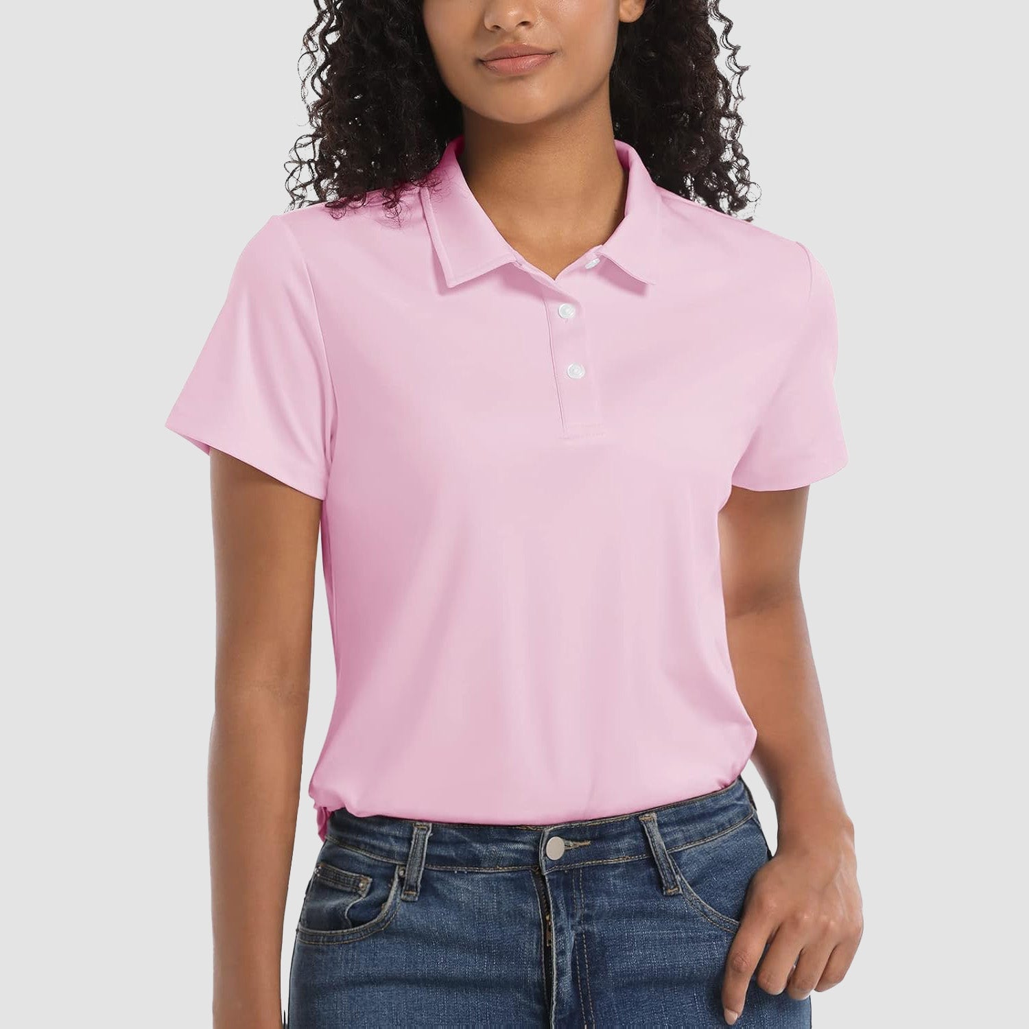 Light Pink Women's UPF 50+ Sun Protection Polo Shirt, Quick-Dry