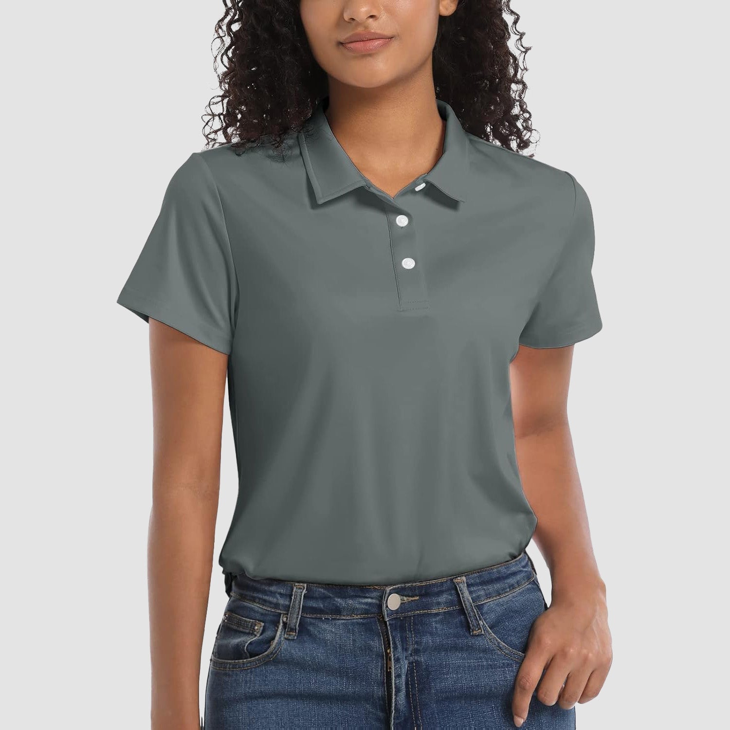 Dark Grey Women's UPF 50+ Sun Protection Polo Shirt, Quick-Dry