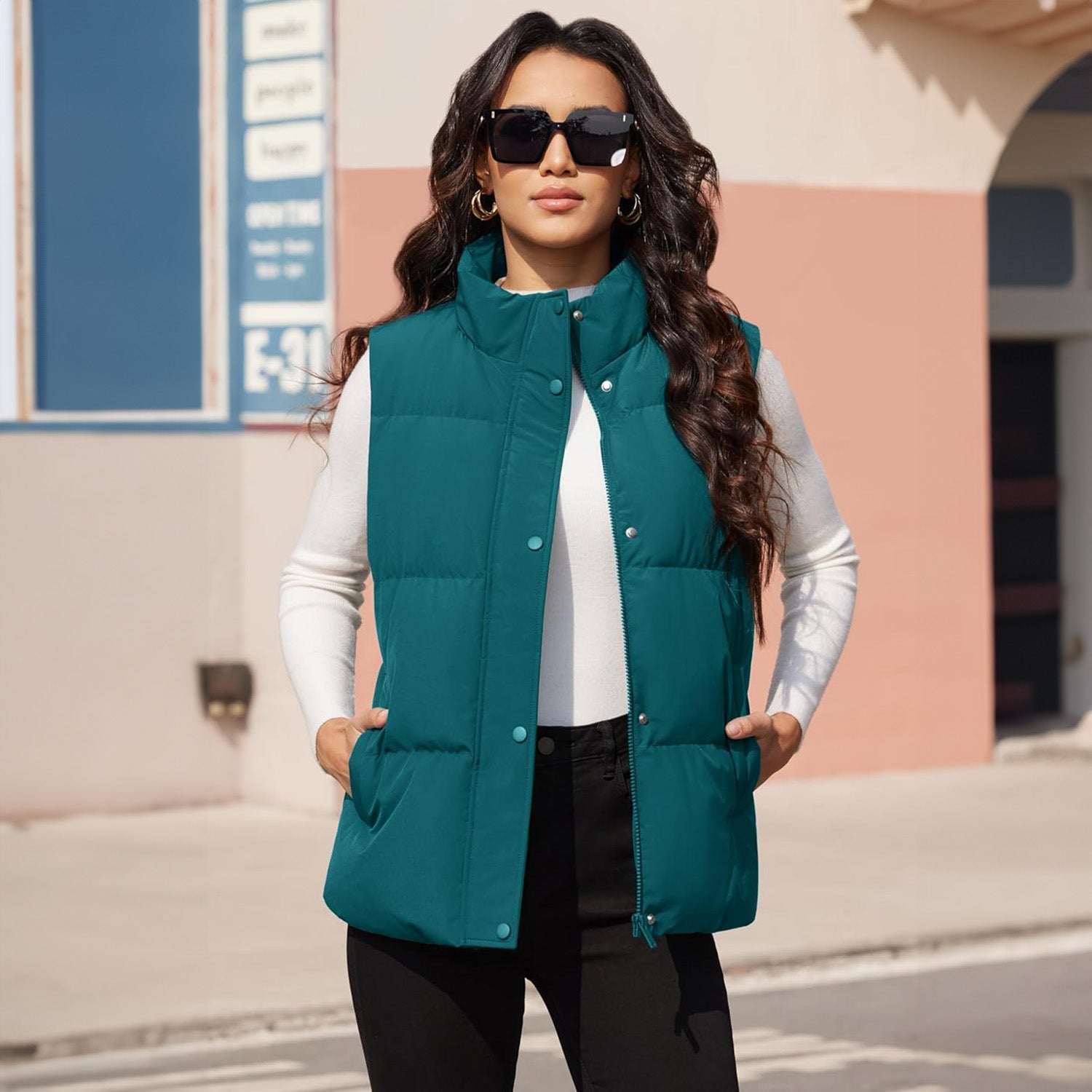 Emerald Green Women's Oversized Puffer Vest - MAGCOMSEN
