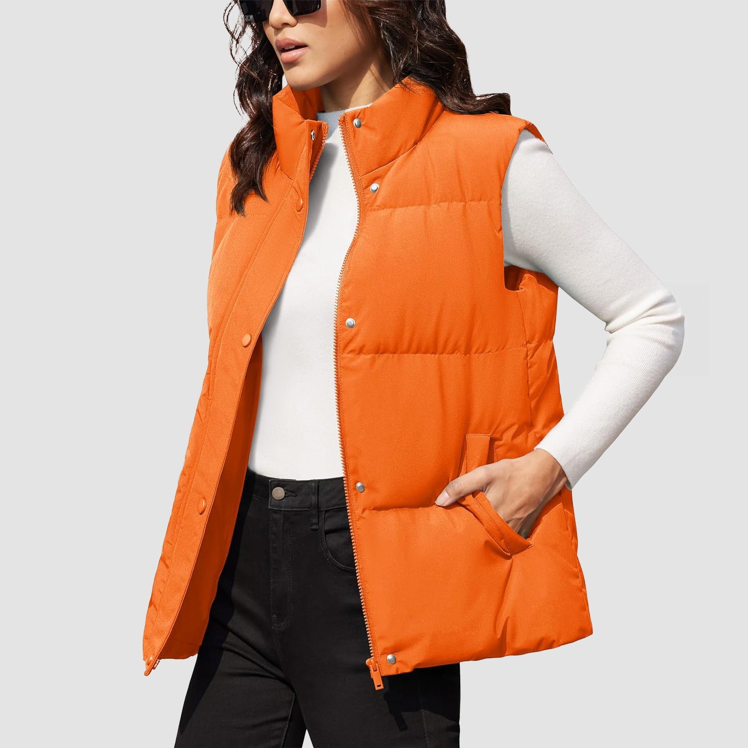 Orange Women's Oversized Puffer Vest - MAGCOMSEN