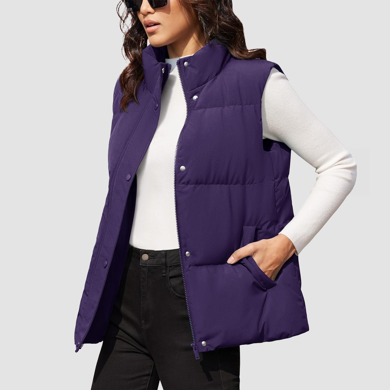 Dark Purple Women's Oversized Puffer Vest - MAGCOMSEN