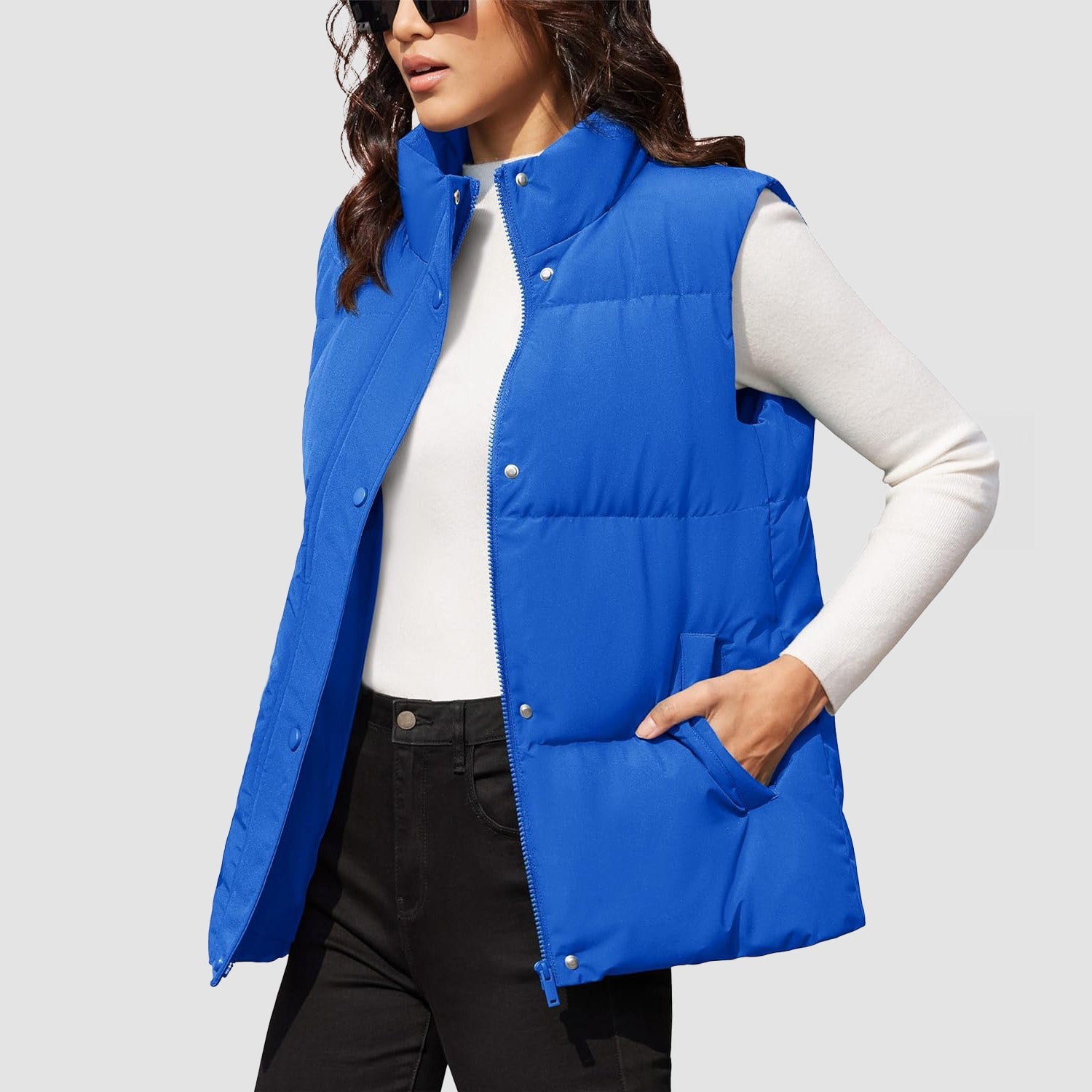 Color Blue Women's Oversized Puffer Vest - MAGCOMSEN